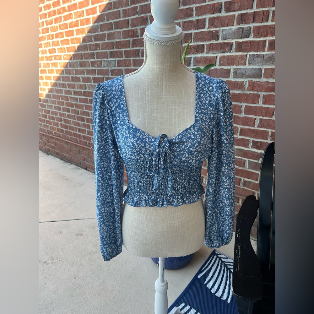 Blue Blouse with Dainty Flower Pattern